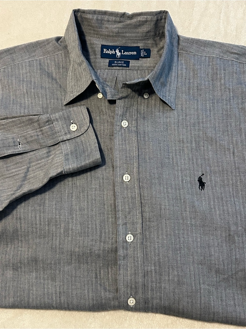 Polo Ralph Lauren Blake Shirt Men L Gray Chambray Long Sleeve Button Down Pony